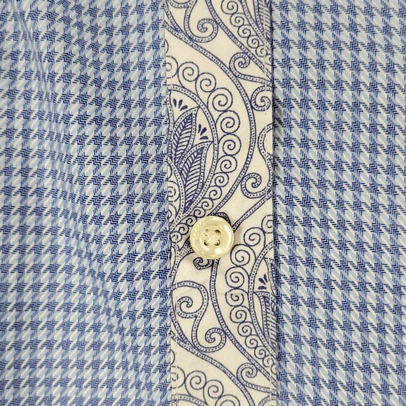 Ted Baker Endurance Button Up Shirt Mens 16 34/35 Blue Houndstooth Paisley Cuffs - Picture 14 of 16